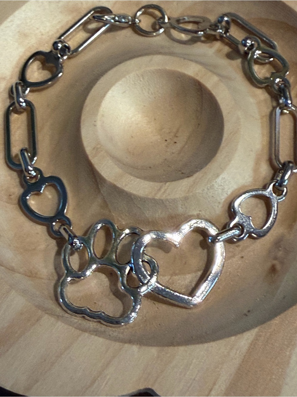 Silver Heart & Paw Charm Link Bracelet for Women